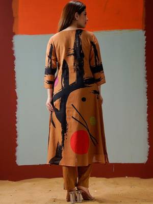 Mul Cotton Printed A Line Kurta With Solid Trouser 4