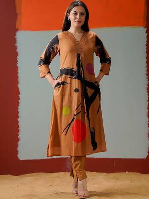 Mul Cotton Printed A Line Kurta With Solid Trouser 6