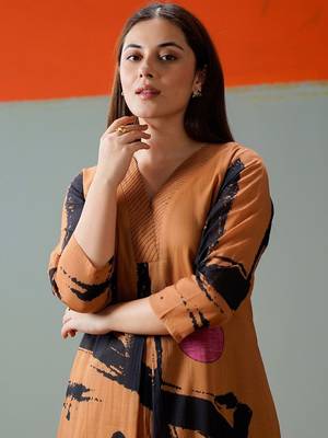 Mul Cotton Printed A Line Kurta With Solid Trouser 7