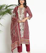 Women Paisley Printed Regular Beads and Stones Pure Cotton Kurta with Trousers & With Dupatta