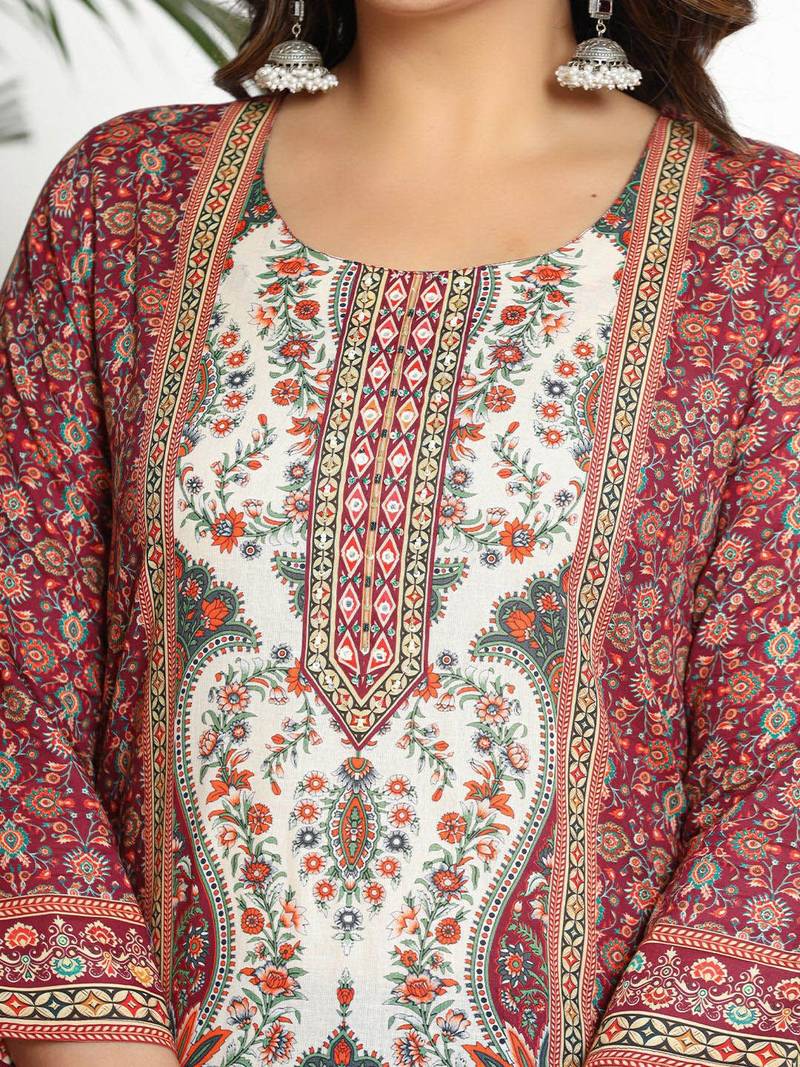 Women Paisley Printed Regular Beads and Stones Pure Cotton Kurta with Trousers & With Dupatta