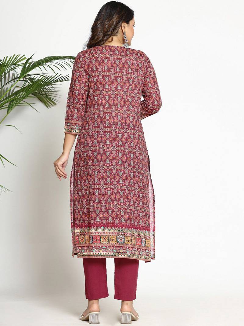 Women Paisley Printed Regular Beads and Stones Pure Cotton Kurta with Trousers & With Dupatta
