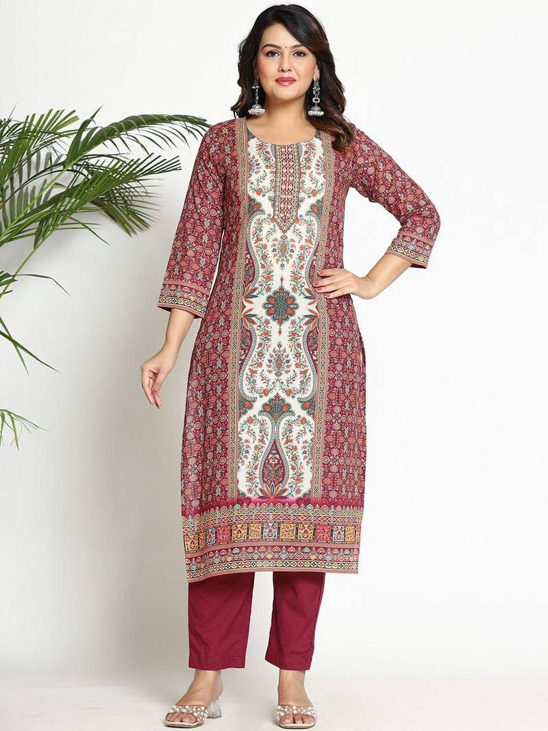 Women Paisley Printed Regular Beads and Stones Pure Cotton Kurta with Trousers & With Dupatta