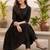 Women Printed Empire Thread Work Silk Crepe Kurta with Trousers