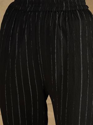 Women Printed Empire Thread Work Silk Crepe Kurta with Trousers 7