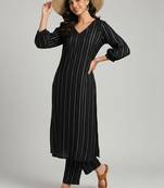 Women Striped Regular Silk Crepe Kurta with Trousers