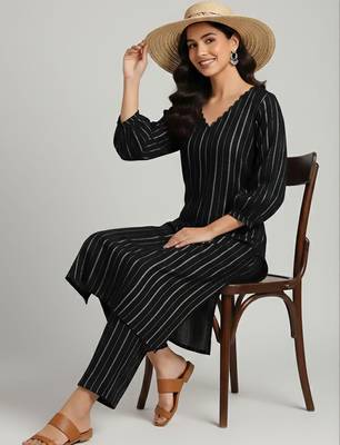 Women Striped Regular Silk Crepe Kurta with Trousers 2