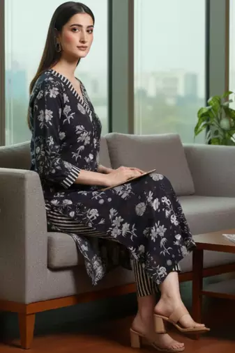 Women Floral Printed Regular Kurta with Trousers