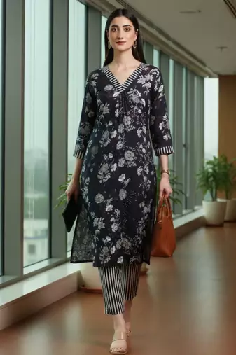 Women Floral Printed Regular Kurta with Trousers
