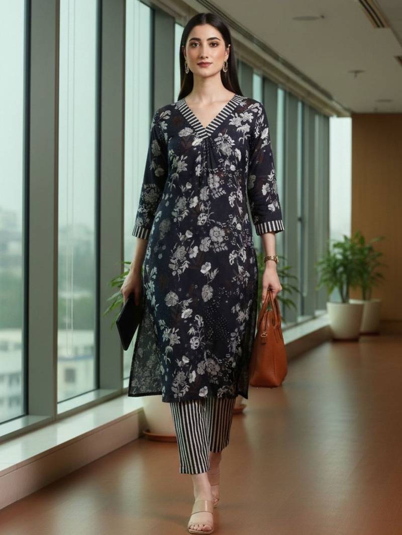 Women Floral Printed Regular Kurta with Trousers