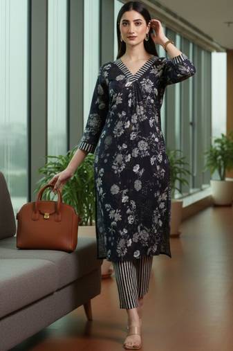 Women Floral Printed Regular Kurta with Trousers