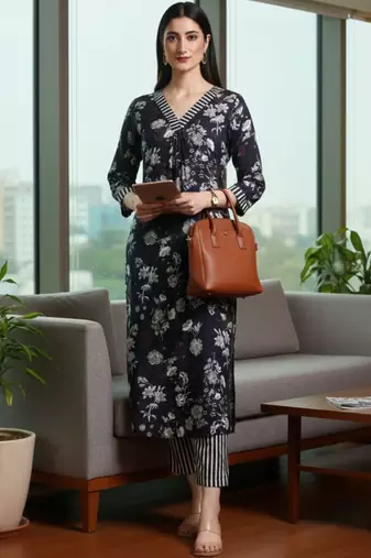 Women Floral Printed Regular Kurta with Trousers