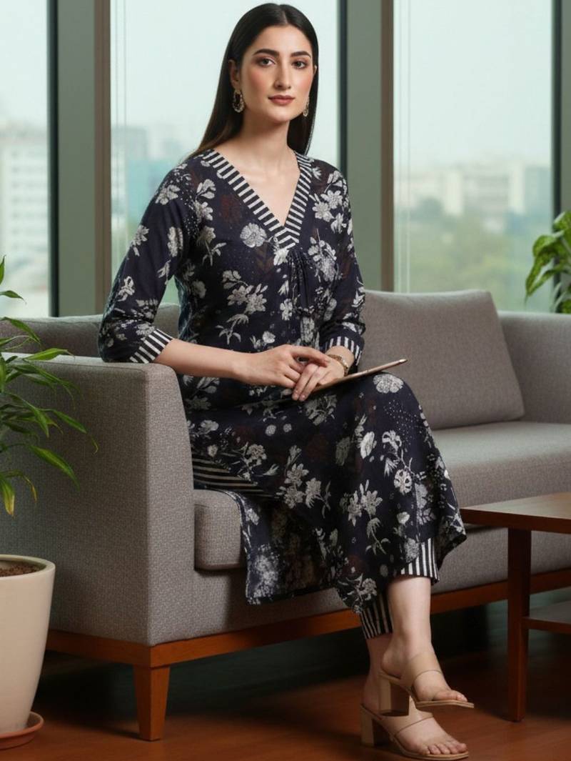 Women Floral Printed Regular Kurta with Trousers