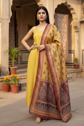 Women Ethnic Motifs Regular Kurta with Palazzos & With Dupatta