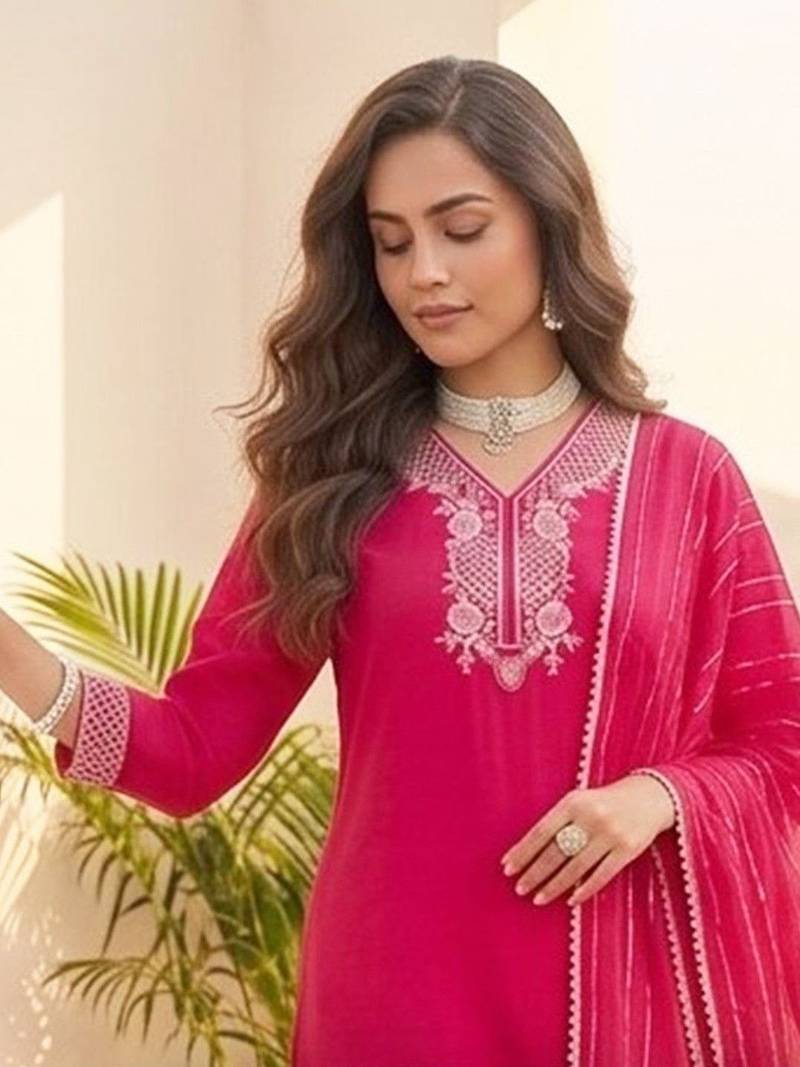 Women Ethnic Motifs Embroidered Regular Thread Work Kurta with Trousers & With Dupatta