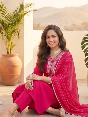 Women Ethnic Motifs Embroidered Regular Thread Work Kurta with Trousers & With Dupatta 4