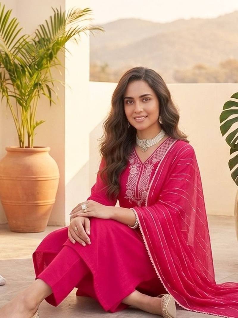 Women Ethnic Motifs Embroidered Regular Thread Work Kurta with Trousers & With Dupatta
