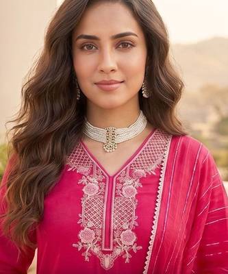 Women Ethnic Motifs Embroidered Regular Thread Work Kurta with Trousers & With Dupatta 5