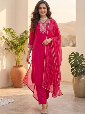 Women Ethnic Motifs Embroidered Regular Thread Work Kurta with Trousers & With Dupatta 1