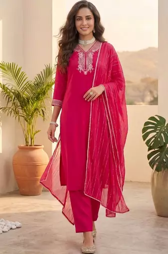 Women Ethnic Motifs Embroidered Regular Thread Work Kurta with Trousers & With Dupatta