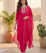 Women Ethnic Motifs Embroidered Regular Thread Work Kurta with Trousers & With Dupatta