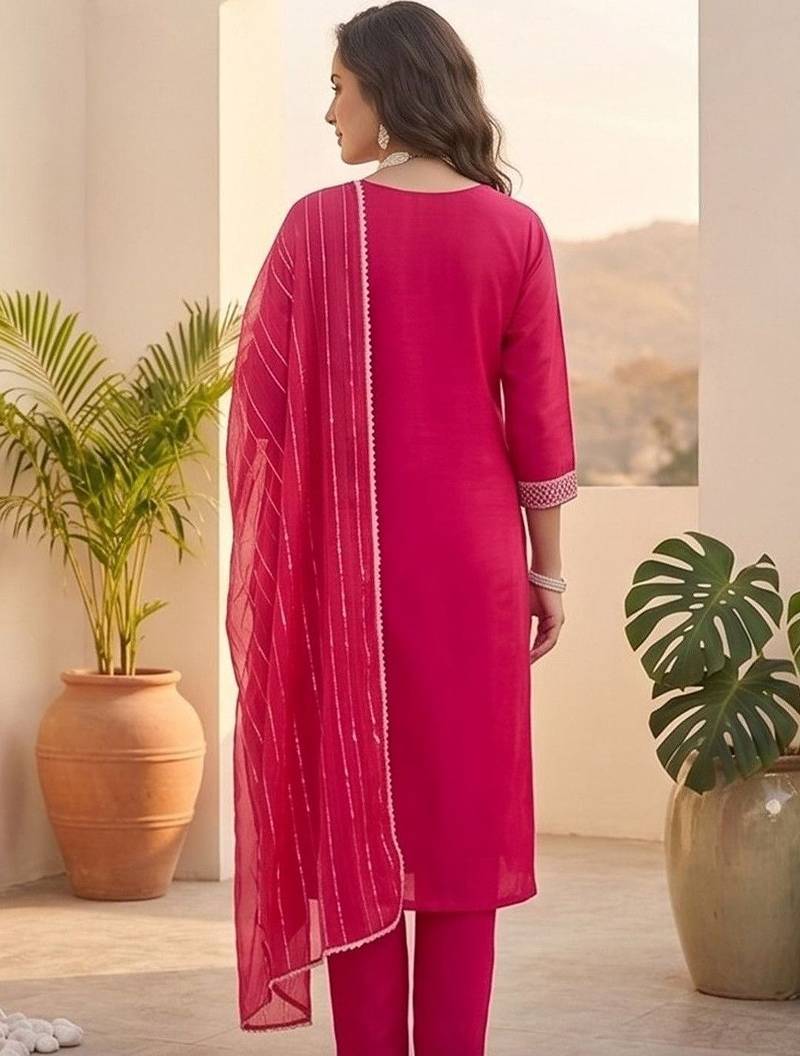 Women Ethnic Motifs Embroidered Regular Thread Work Kurta with Trousers & With Dupatta