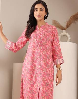 Bandhani Printed Mandarin Collar Straight Kurta With Trouser 2