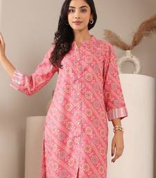 Bandhani Printed Mandarin Collar Straight Kurta With Trouser