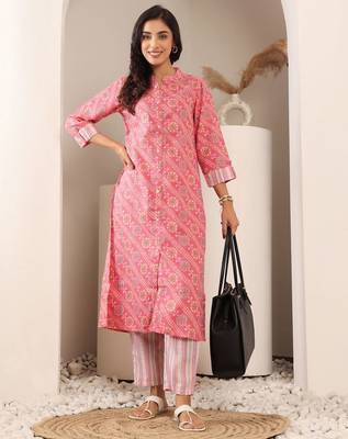Bandhani Printed Mandarin Collar Straight Kurta With Trouser 3