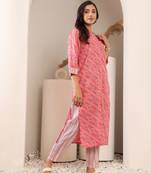 Bandhani Printed Mandarin Collar Straight Kurta With Trouser