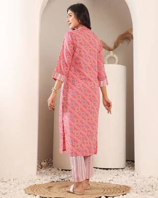Bandhani Printed Mandarin Collar Straight Kurta With Trouser 6