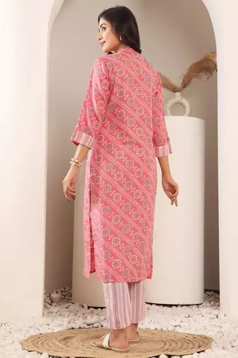 Bandhani Printed Mandarin Collar Straight Kurta With Trouser