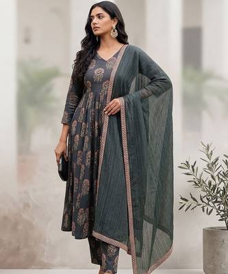 Women Ethnic Motifs Printed Regular Kurta with Trousers & With Dupatta 1