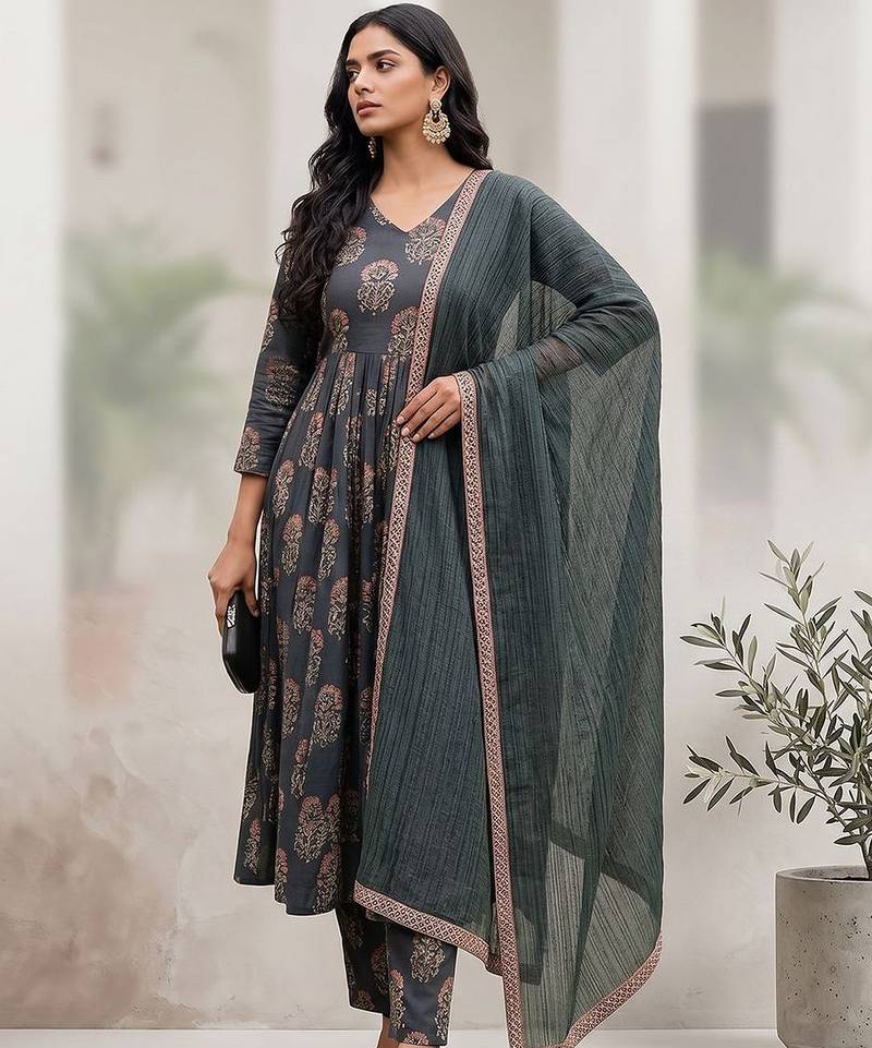 Women Ethnic Motifs Printed Regular Kurta with Trousers & With Dupatta