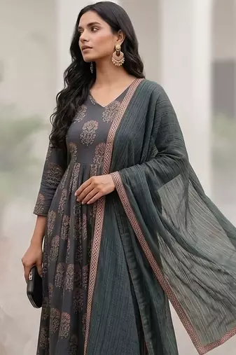 Women Ethnic Motifs Printed Regular Kurta with Trousers & With Dupatta