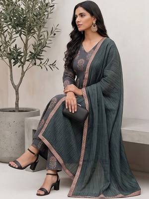 Women Ethnic Motifs Printed Regular Kurta with Trousers & With Dupatta 7