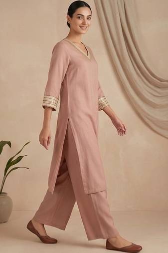 Women Ethnic Motifs Regular Thread Work Kurta with Palazzos & With Dupatta