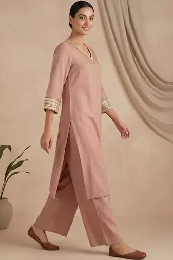 Women Ethnic Motifs Regular Thread Work Kurta with Palazzos & With Dupatta