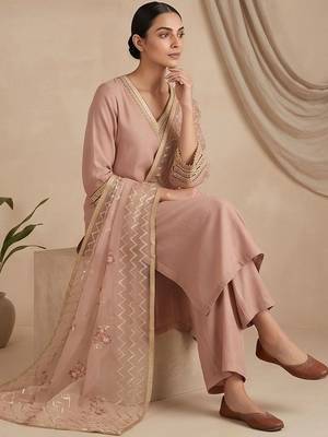 Women Ethnic Motifs Regular Thread Work Kurta with Palazzos & With Dupatta 2