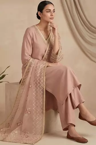 Women Ethnic Motifs Regular Thread Work Kurta with Palazzos & With Dupatta