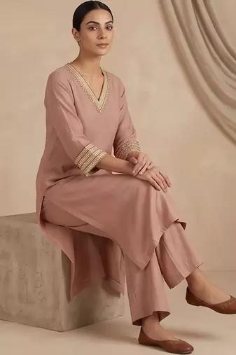 Women Ethnic Motifs Regular Thread Work Kurta with Palazzos & With Dupatta