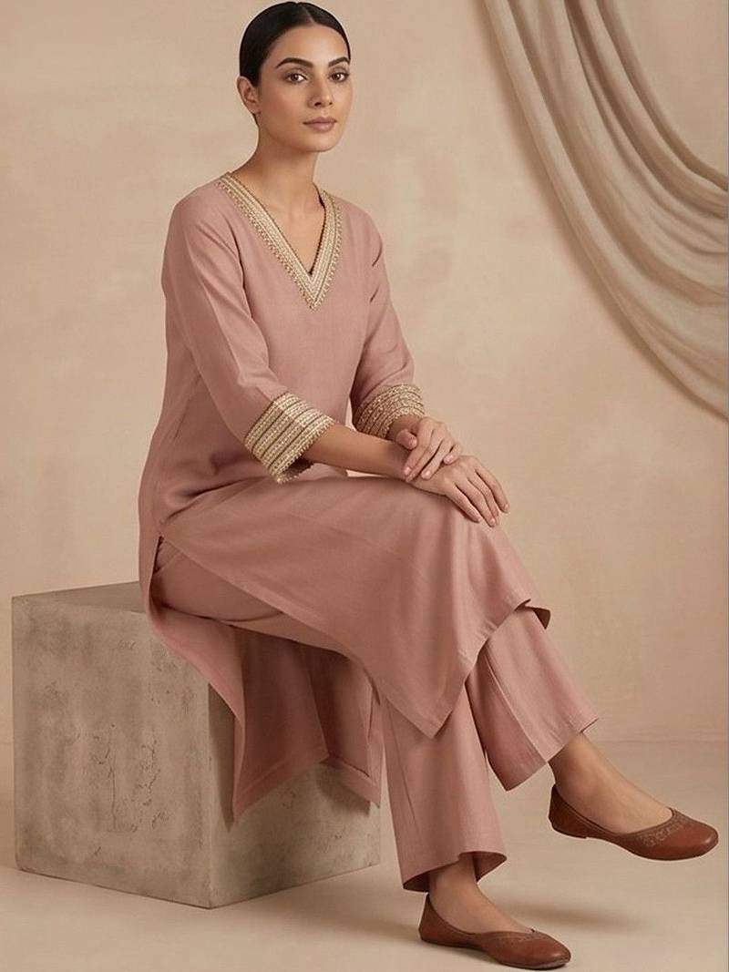 Women Ethnic Motifs Regular Thread Work Kurta with Palazzos & With Dupatta