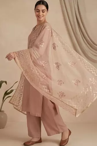 Women Ethnic Motifs Regular Thread Work Kurta with Palazzos & With Dupatta