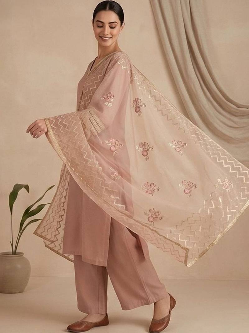 Women Ethnic Motifs Regular Thread Work Kurta with Palazzos & With Dupatta