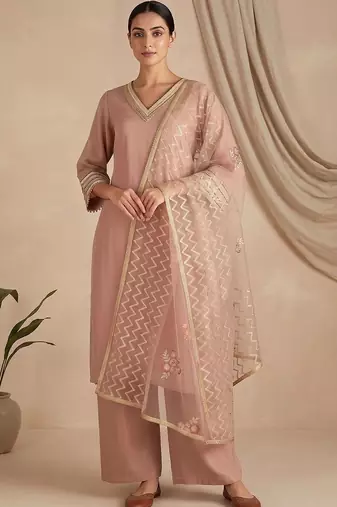 Women Ethnic Motifs Regular Thread Work Kurta with Palazzos & With Dupatta