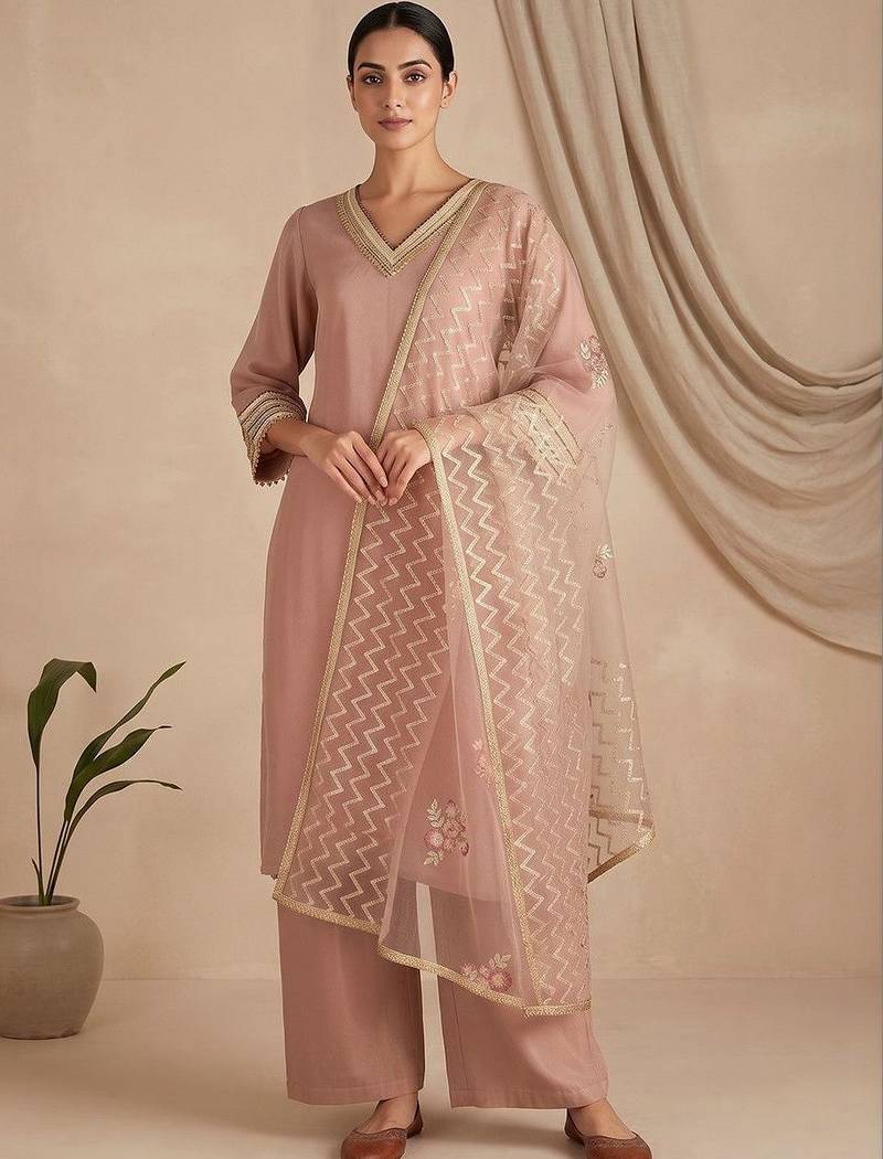 Women Ethnic Motifs Regular Thread Work Kurta with Palazzos & With Dupatta