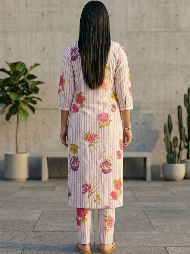 Women Floral Printed Regular Chanderi Silk Kurta with Trousers