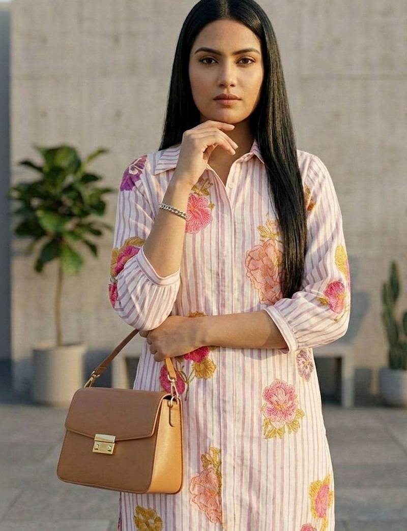 Women Floral Printed Regular Chanderi Silk Kurta with Trousers