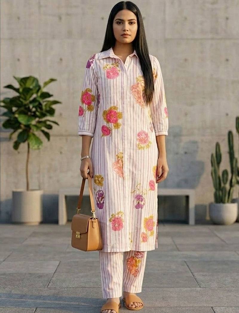 Women Floral Printed Regular Chanderi Silk Kurta with Trousers