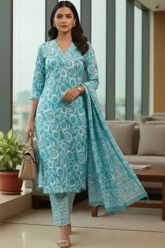 Women Ethnic Motifs Printed Regular Kurta with Trousers & With Dupatta